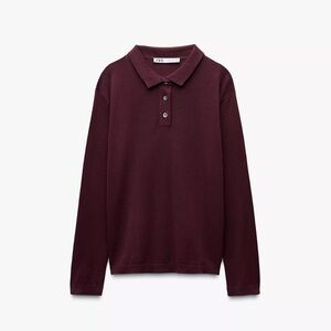 BASIC KNIT POLO TOP WINE